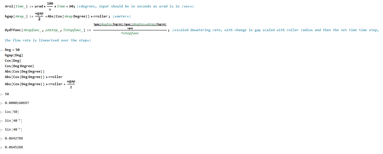 Mathematica code and output