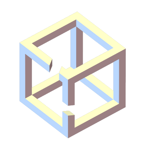 Constructing an impossible cube. (a) Before manipulation. (b)