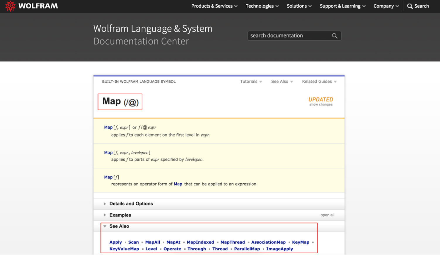 Sample of Wolfram function documentation page