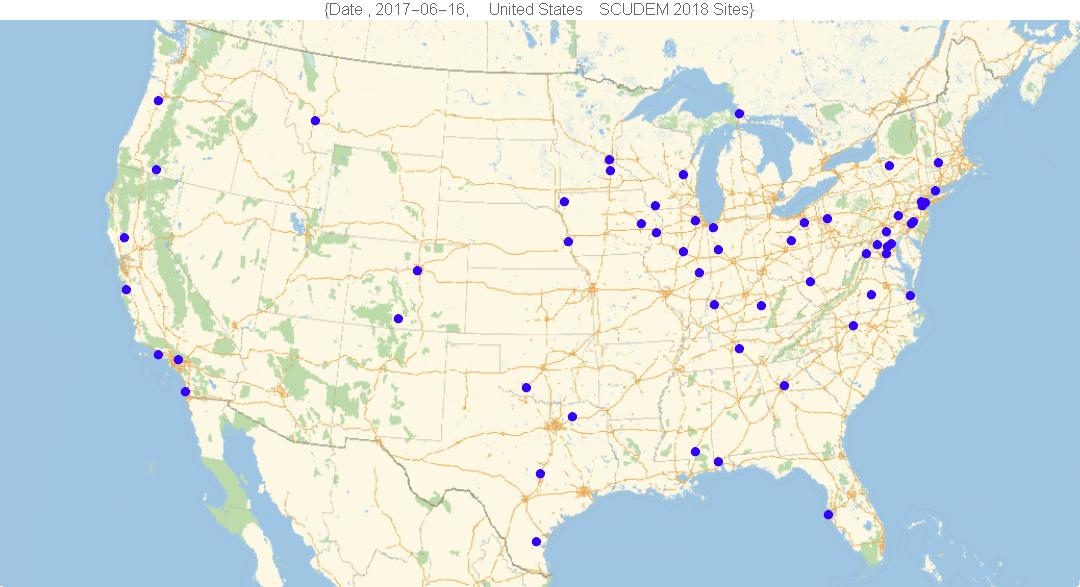 SCUDEM 2018 local site locations in the United States as of 16 June 2017