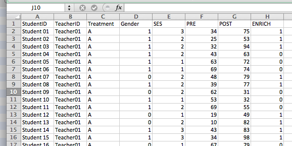 A typical spreasheet with educational data