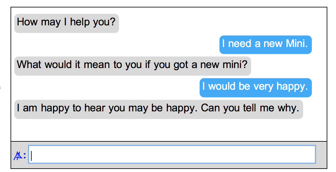 Screen-shot of Eliza conversation