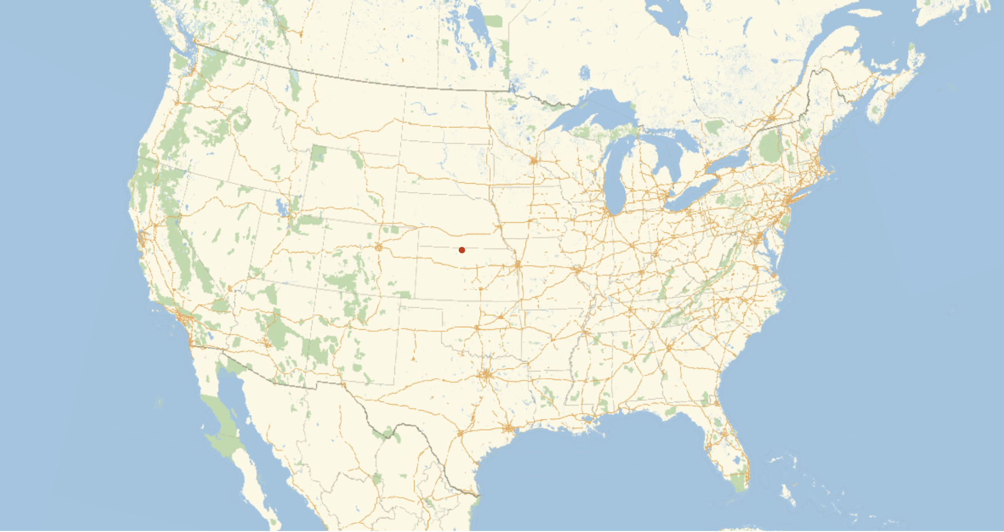 center of the conterminous US with the unprojected centroid method