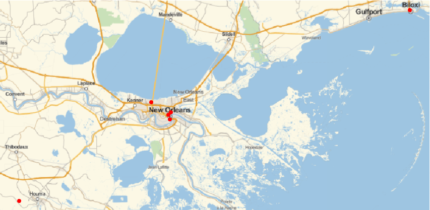 results of searching zip code near New Orleans