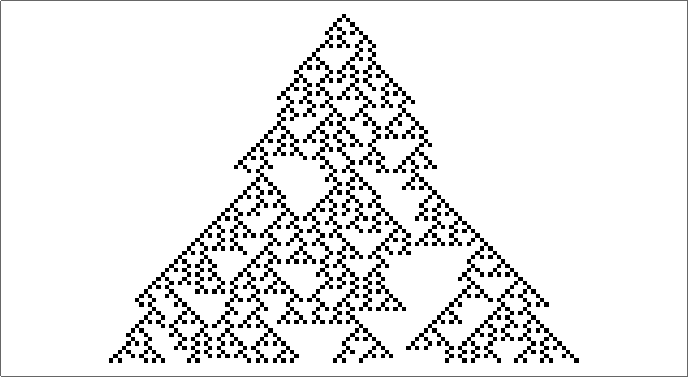 Variant of Rule 90 in which black squares are generated 99% instead of 100% of the time