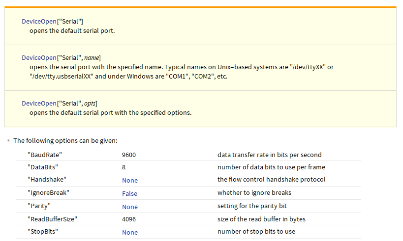 Serial DeviceOpen documentation