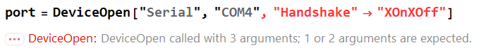DeviceOpen called with 3 arguments; 1 or 2 arguments are expected.