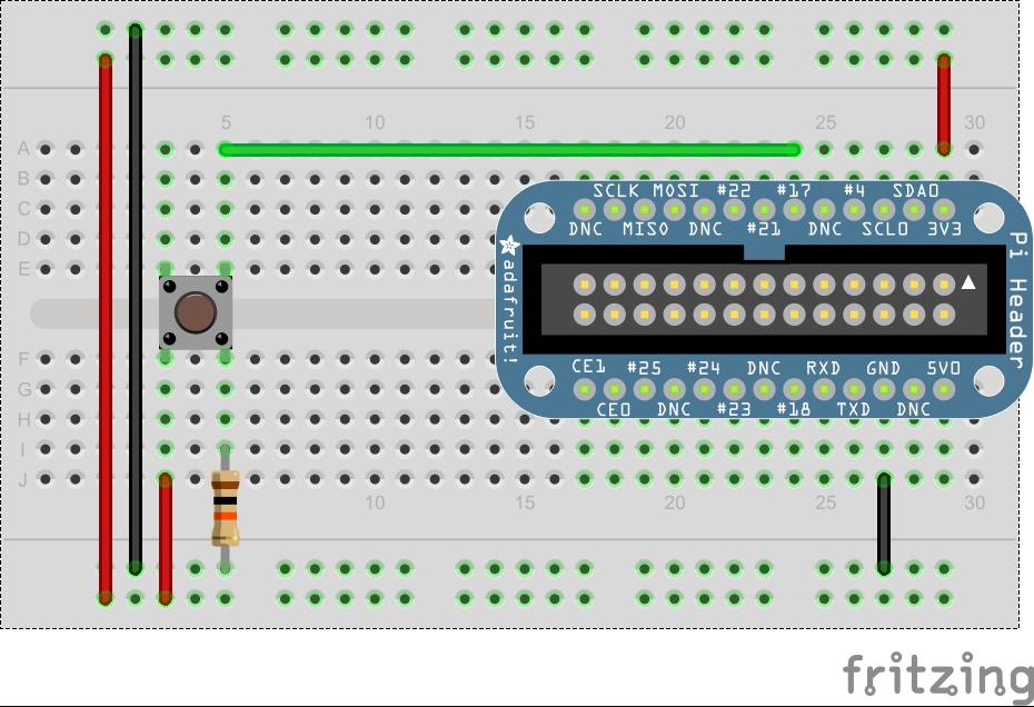 Fritzing diagram of GPIO pin connected to a button and resistor