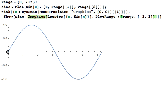 A locator following the x-position of the mouse and the y-position of a sine curve.