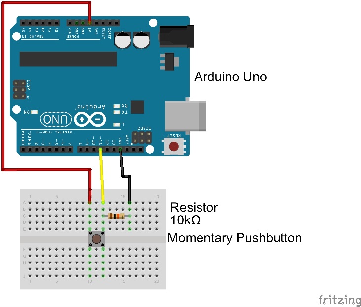 Fritzing diagram of button attached to Arduino