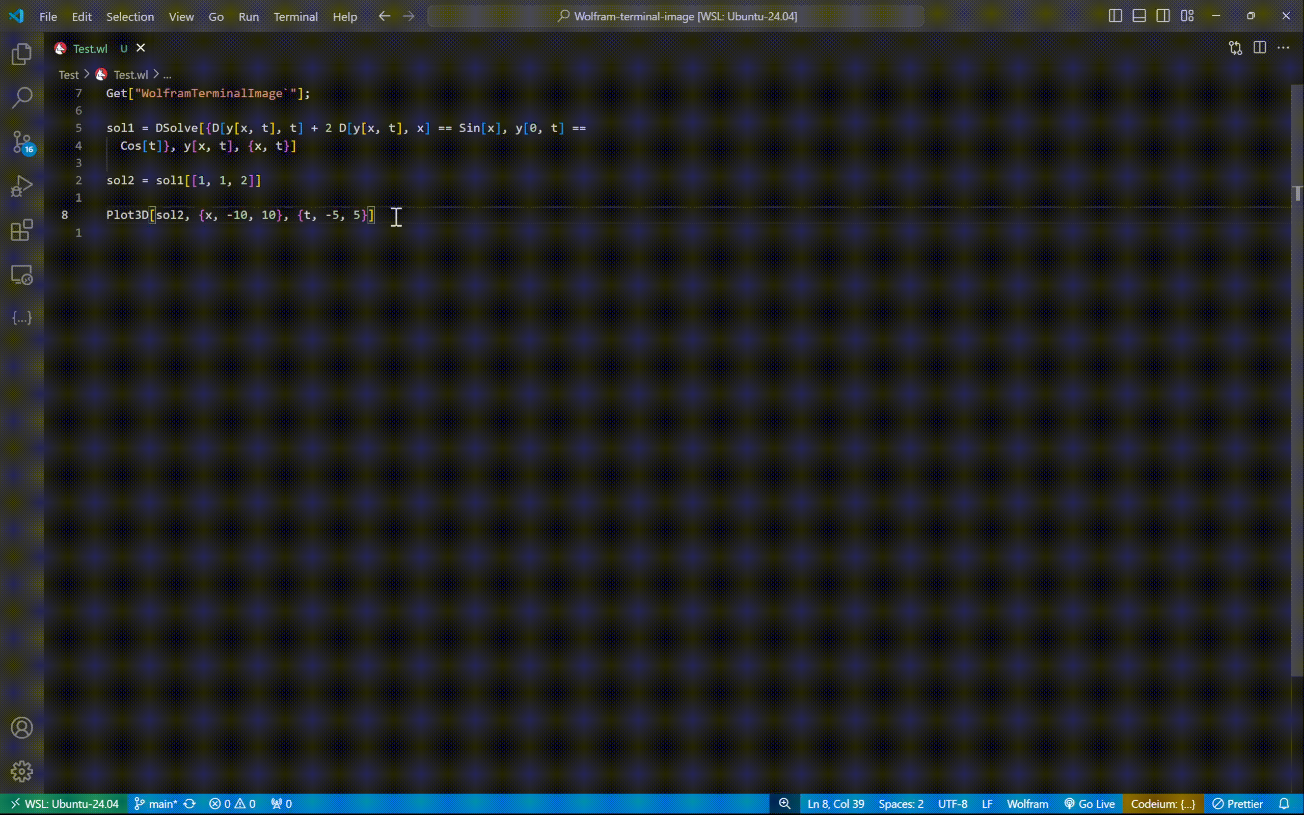 Testing wolfram mathematica in vscode terminal