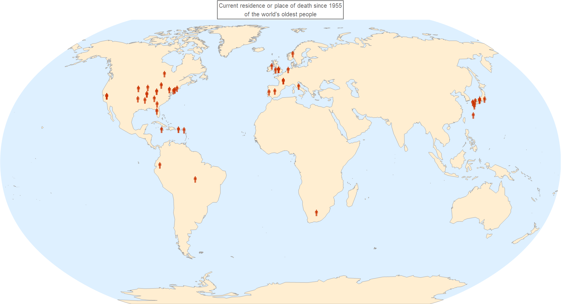 mapplot1: place of death of the oldest people