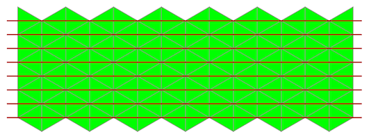 triangle grid with some of the triangles' edges vertical with horizontal lines through the triangles' centers