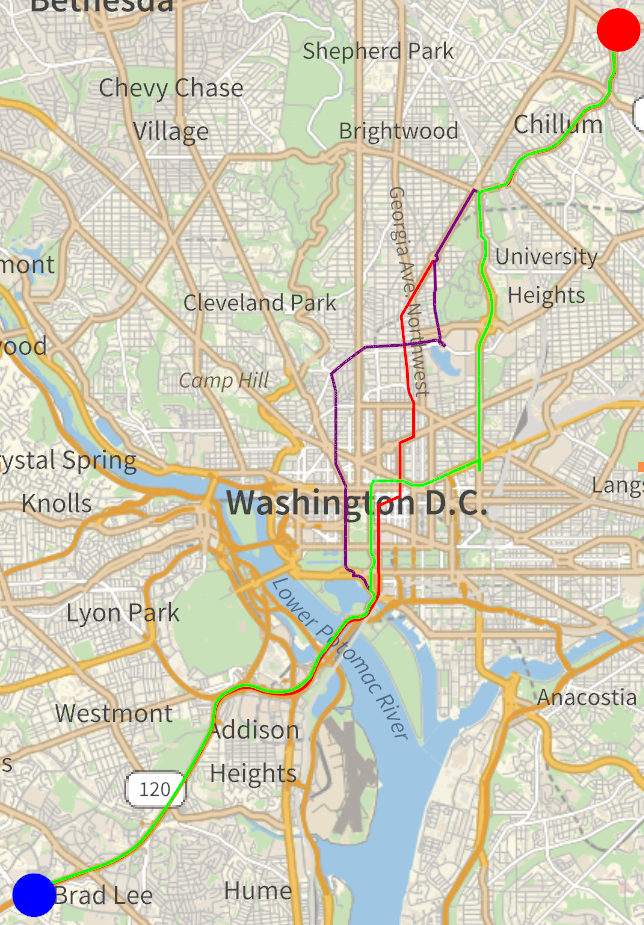 Comparison of Routes Within Washington D.C.