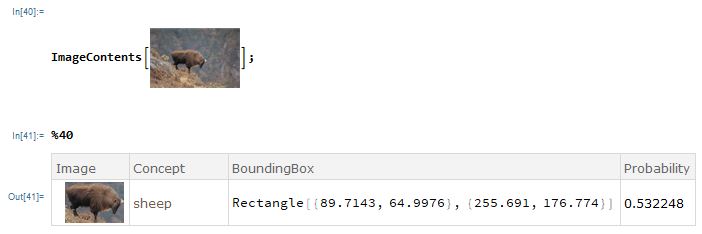 ImageContents Function being used on an image, and its respective output