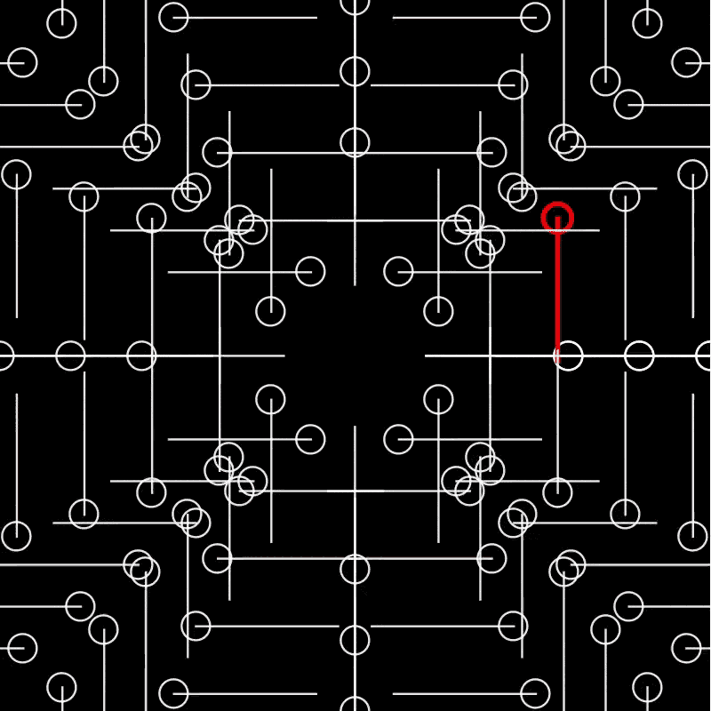 Red pin puzzle: tracking patterns in motion with two different frequencies