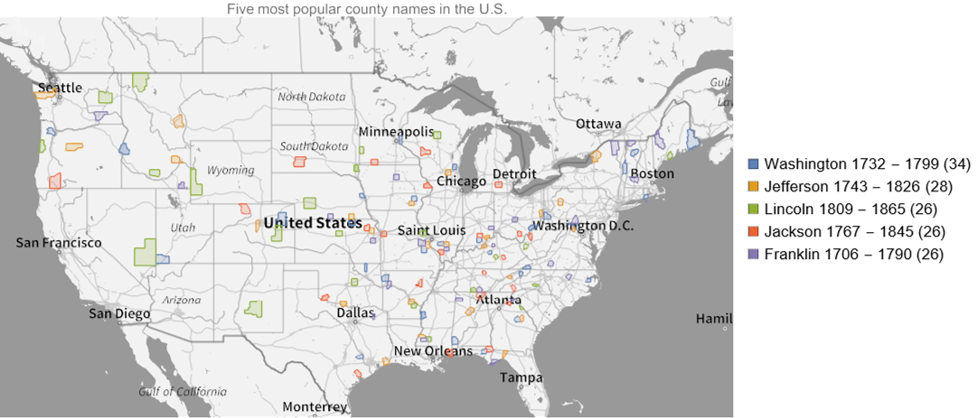 Most popular county names in the U.S.