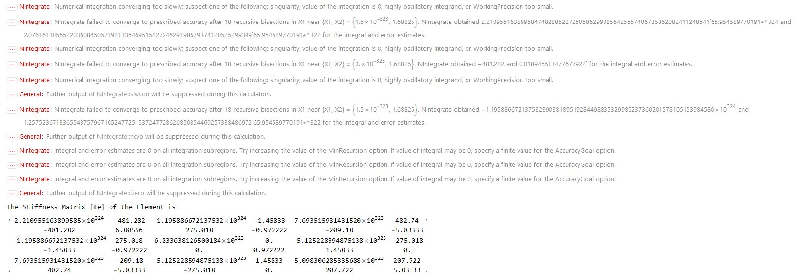 The solution yieals a 6 x 6 matrix solved for 2 vaiables X1 & X2