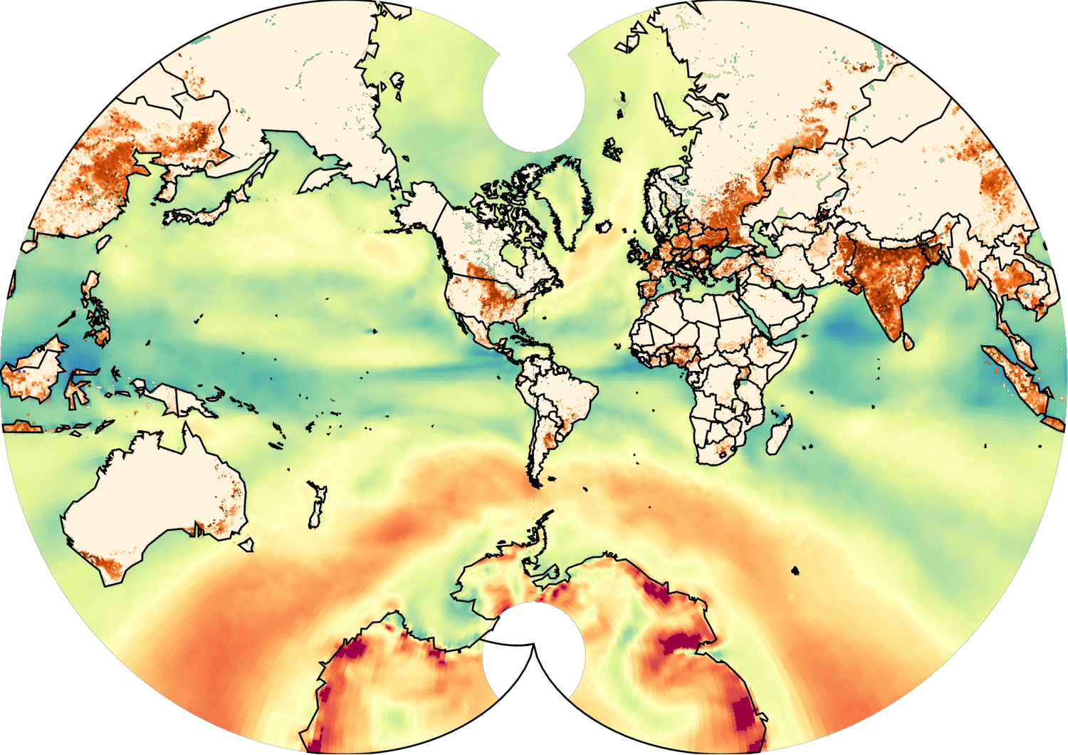 A brightly coloured map of the earth in a fancy projection