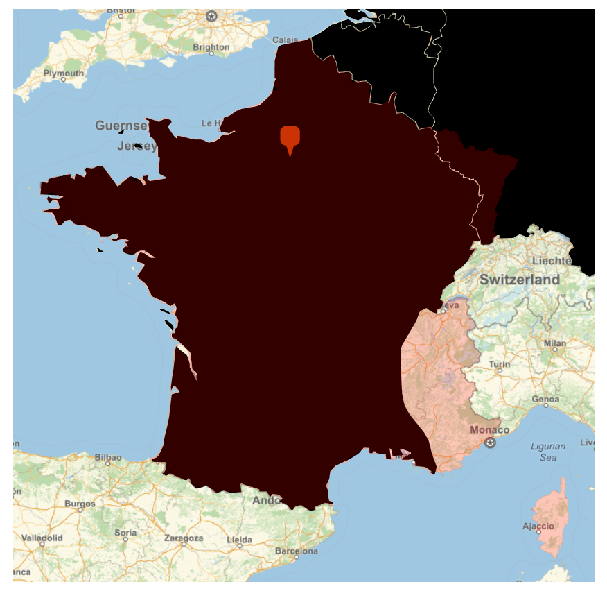 Point in France in relation to its borders in 1940