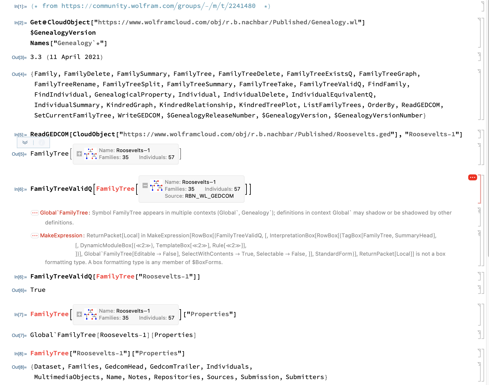 Error Messages for FamilyTree