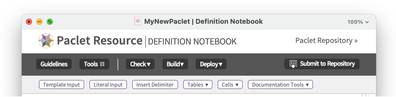 Paclet Resource Definition Notebook toolbar