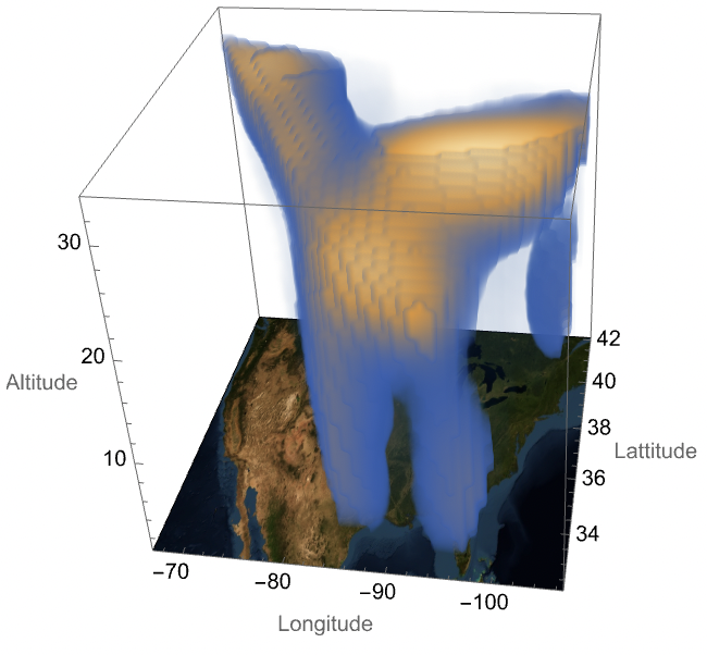 Map of airplane density over the USA