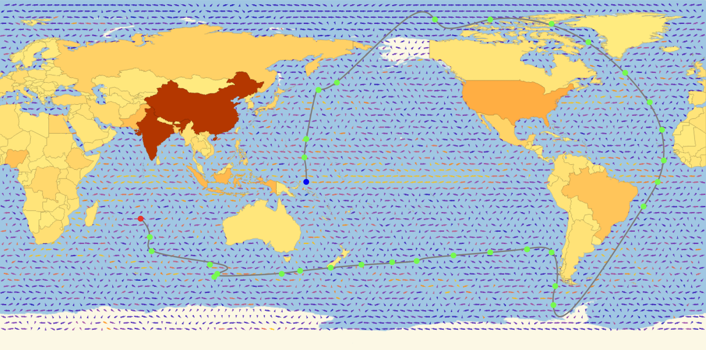 Vector field analysis of trash spread through oceans