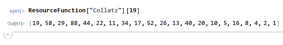 Using <strong>ResourceFunction to compute a <strong>Collatz sequence</strong> using the <strong>Collatz</strong> function.