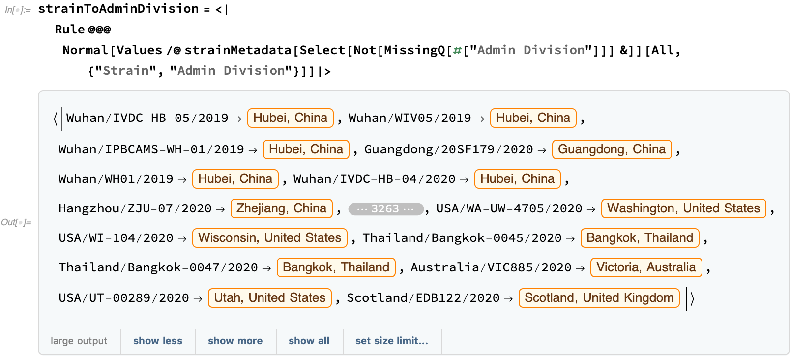 Strain to Administrative Division lookup