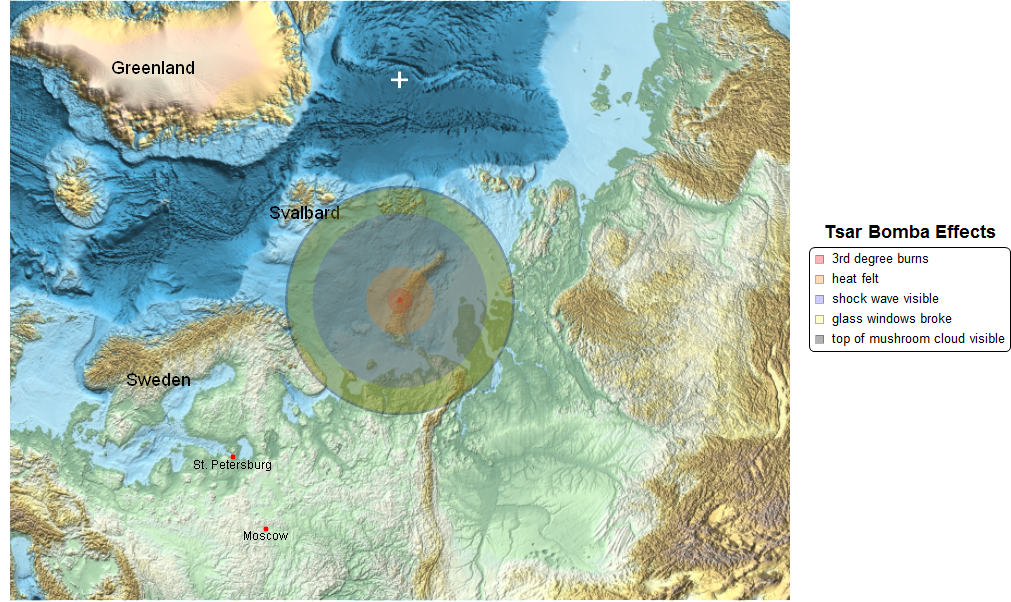 Tsar Bomba detonation location and surrounding region