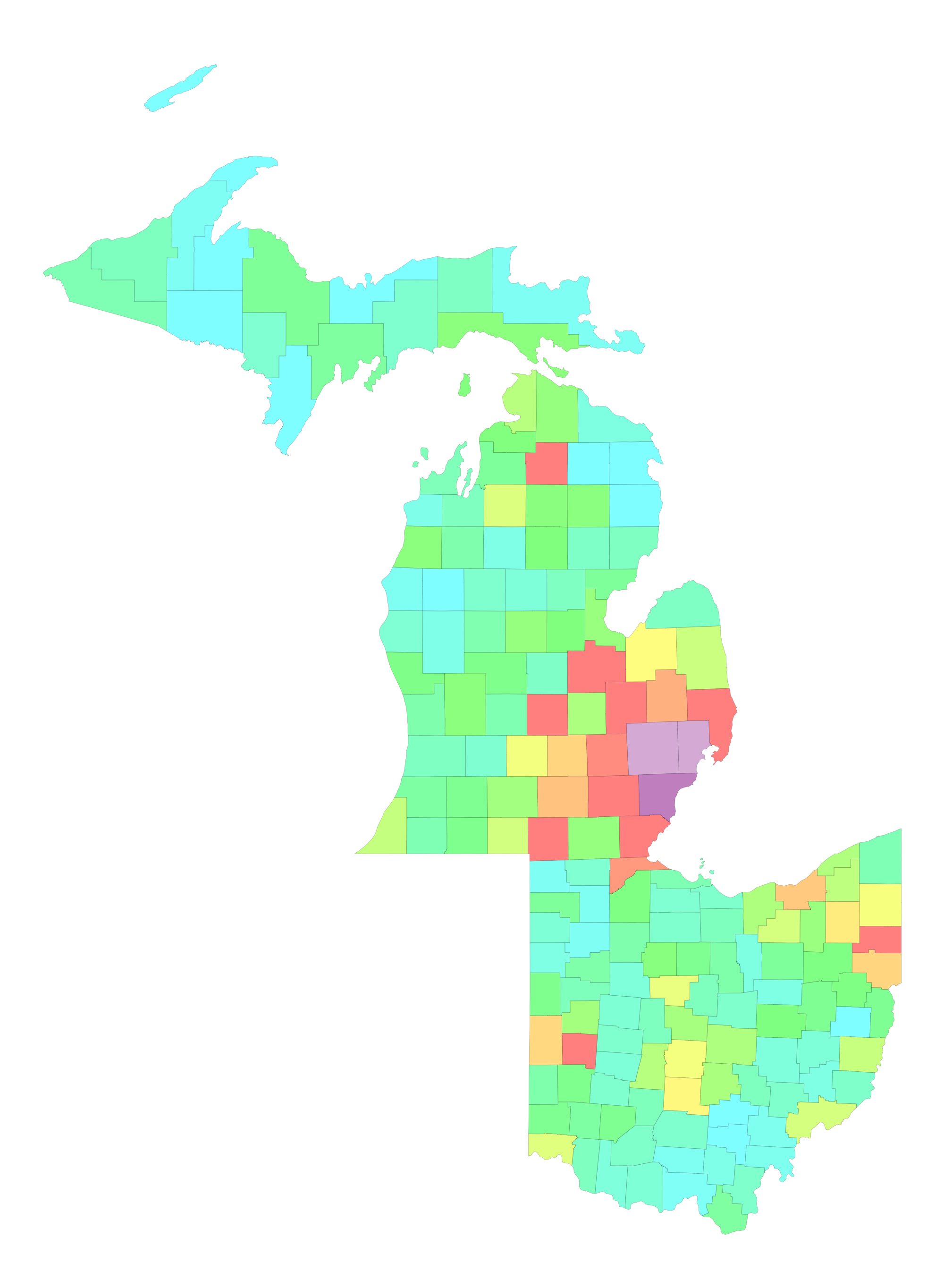 Map of Michigan and Ohio