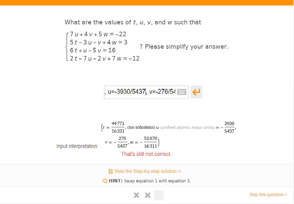 image showing error with input interpretation fo variable u