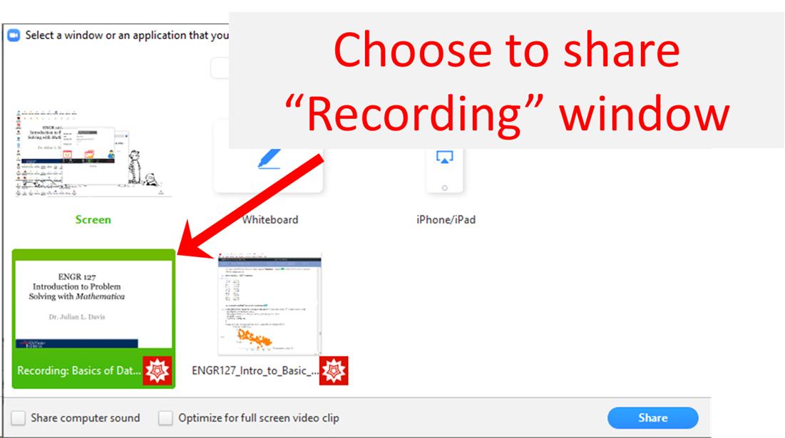 Zoom Recording Window