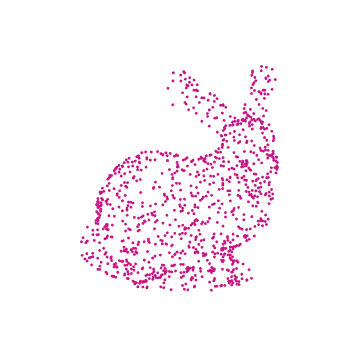Rabbit shape made out of random magenta dots.