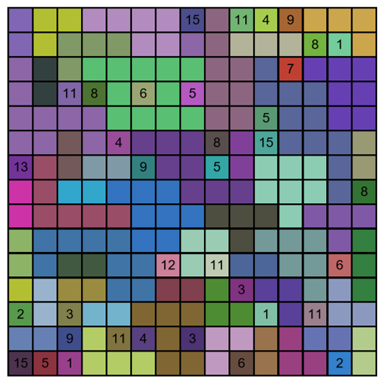 solvable 15x15 KenKen puzzle