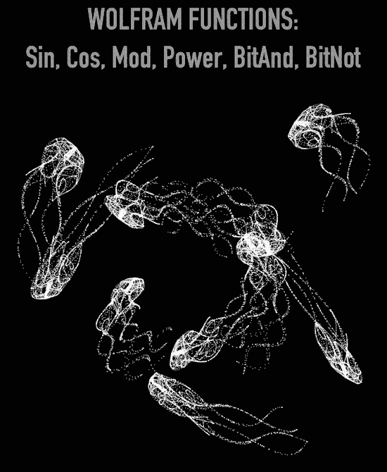 A school of swimming jellyfish: trigonometric and boolean rendering 