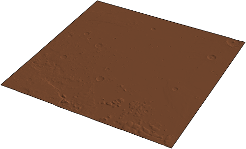 Scaled 3D surface plot of elevation data surrounding the InSight landing site