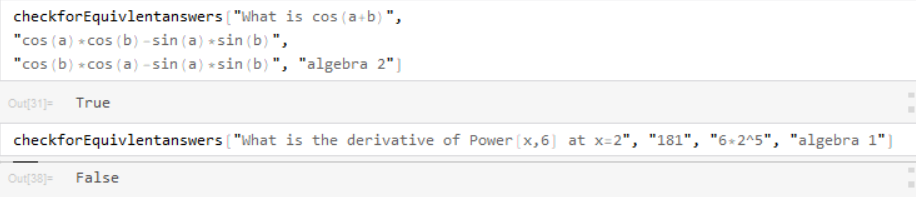 Further tests of the check equivalent answers function