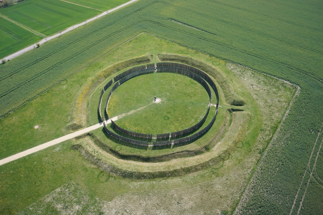 Beltane celebration, the Goseck circle and the solar calendar. Aerial view of the Middle Neolithic circular enclosure of Goseck. State Office for Heritage Management and Archaeology Saxony-Anhalt