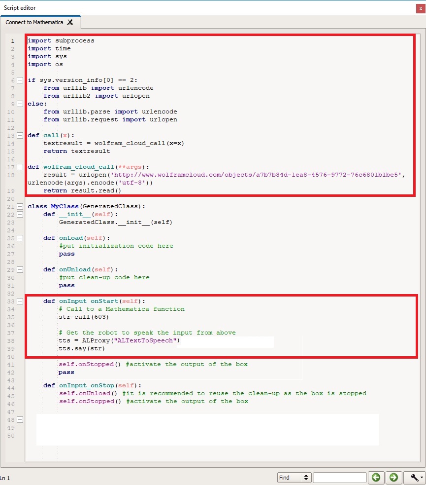 The code that is used by the robot to access the cloud function