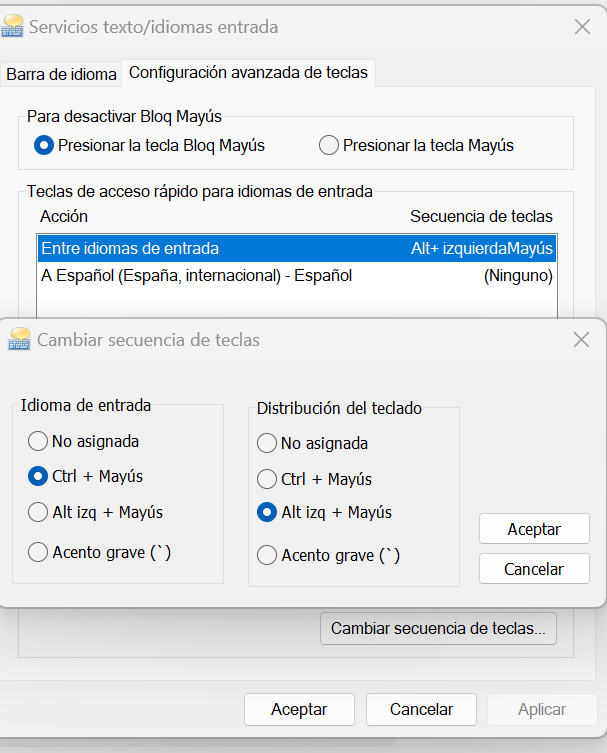 Keyboard Shortcut for Inline Free form in a Spanish Keyboard