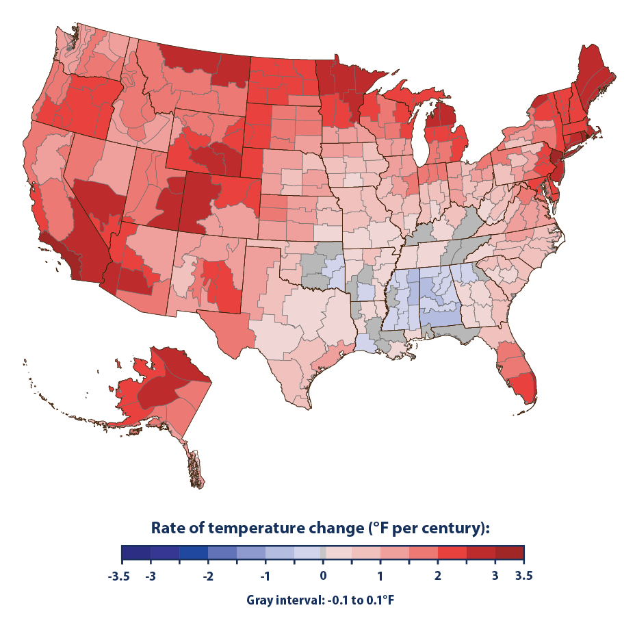 Temperature Rise by US Climate Division