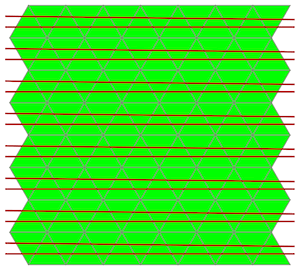 triangle grid with some of the triangles' edges horizontal with horizontal lines through the triangles' centers