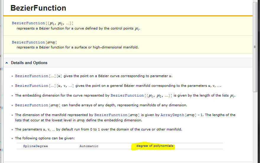 BezierFunction SplineDegree