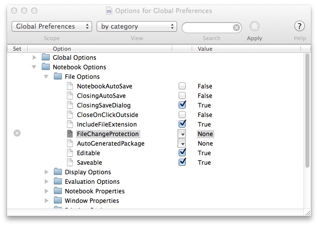 Option Inspector window