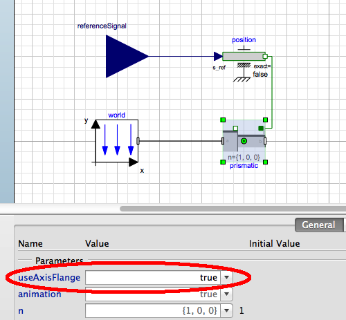 Multibody system with axis flange switched to true