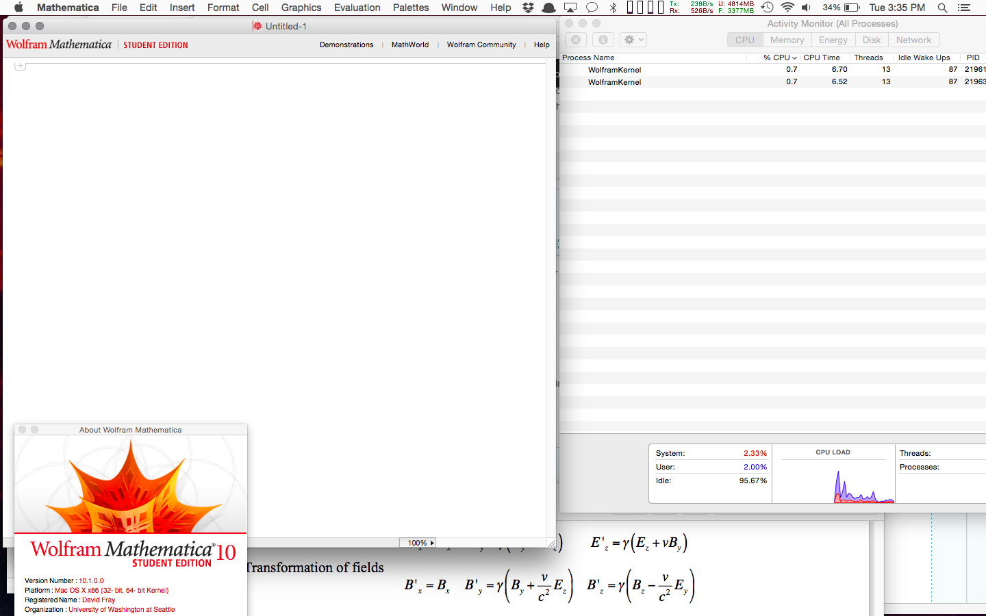 Image of Mathematica with CPU usage tab open