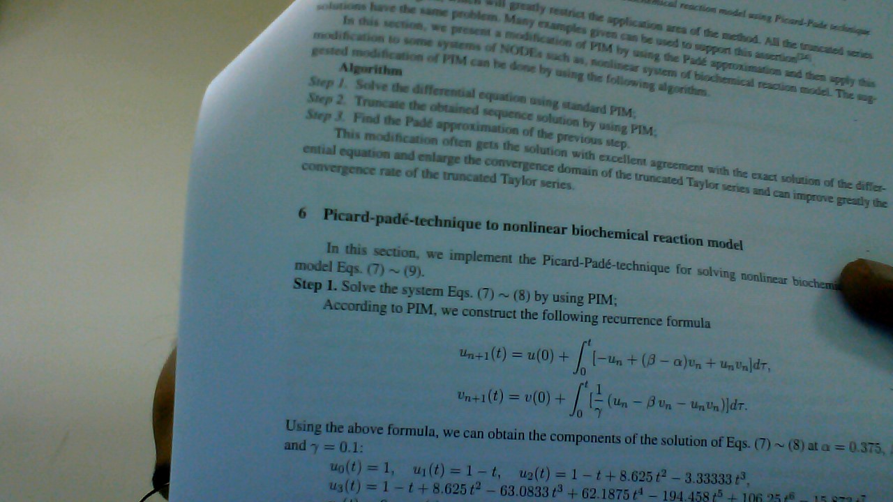 Picard pade technique to nonlinear biochemical reaction model