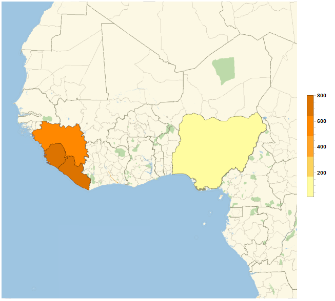 Visualizing the Western African Ebola epidemic of 2013: Guinea, Liberia, Nigeria, and Sierra Leone